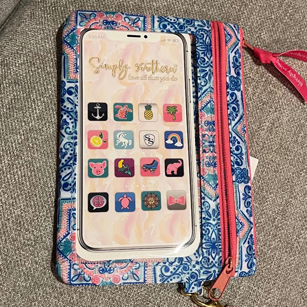 Simply Souther Phone Wristlet Moroccan Blue Pink White Design Fits Cell Phone